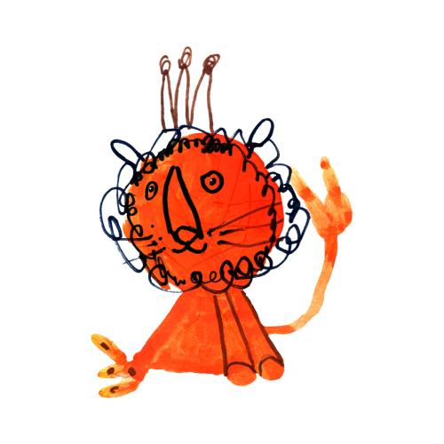 Orange lion with a crown painted in gouache